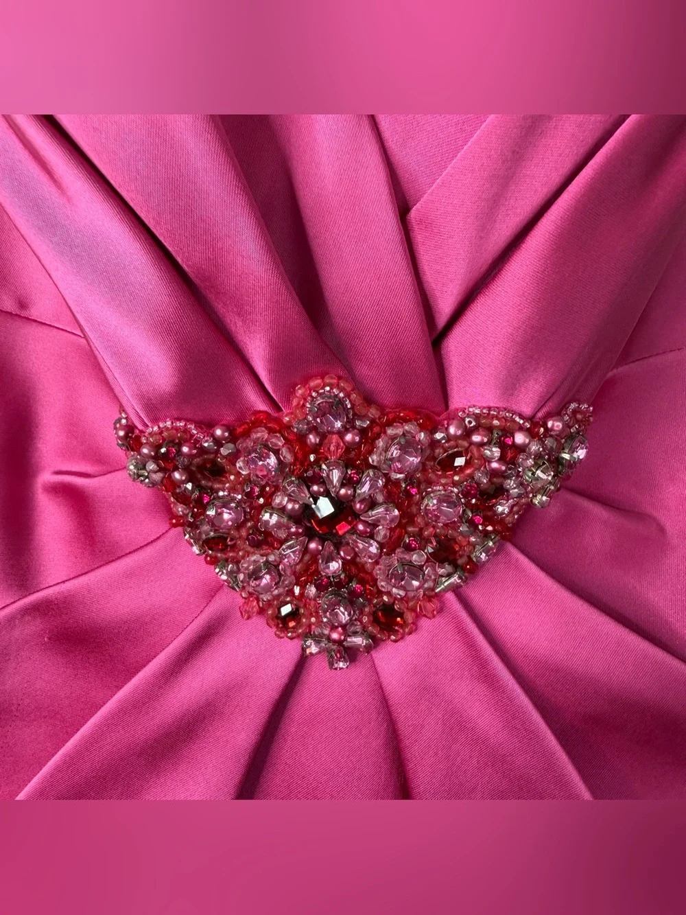 David Meister Hot Pink Satin Strapless Cocktail Dress Jewel Embellishment Size 6 - Picture 3 of 10